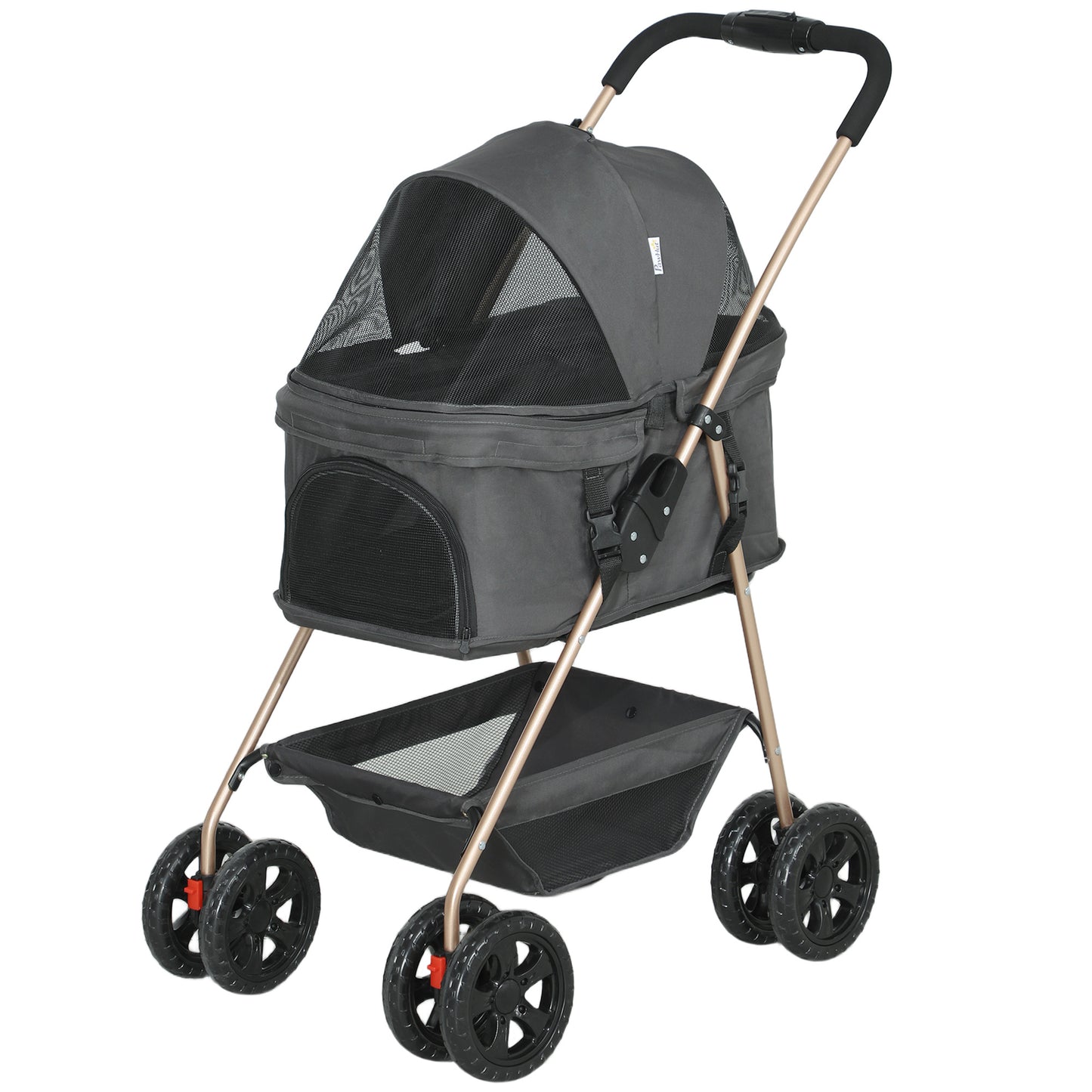 3-in-1 Foldable Pet Stroller with Detachable Carrier & Storage Basket – Gray