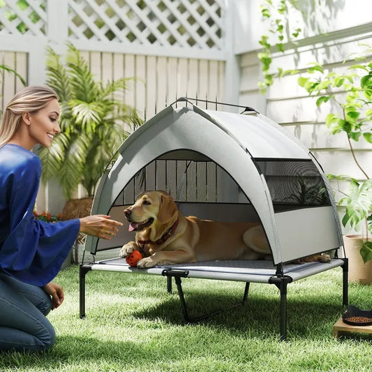 Fiery Outdoors Elevated Dog Bed with Removable Canopy & Cooling Pad