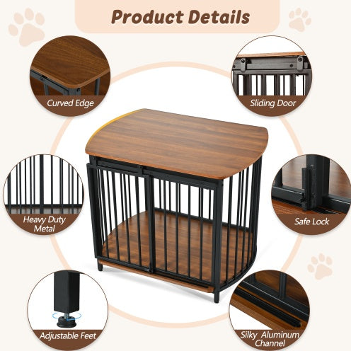 31.5" Furniture Style Dog Crate for Small & Medium Dogs – Wooden Indoor Kennel End Table, Brown or Gray