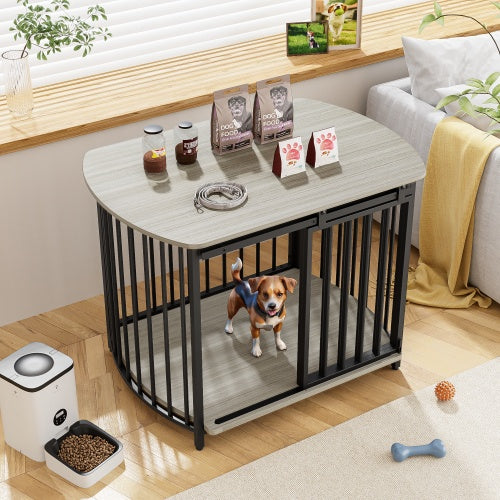 31.5" Furniture Style Dog Crate for Small & Medium Dogs – Wooden Indoor Kennel End Table, Brown or Gray