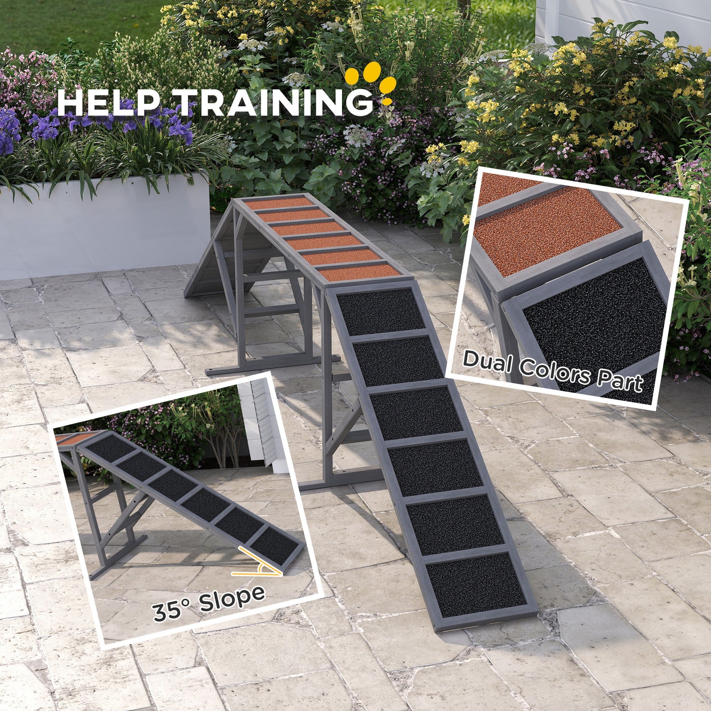 Dog Agility Equipment Ramp with Safety Bar & Non-Slip Surface – Gray