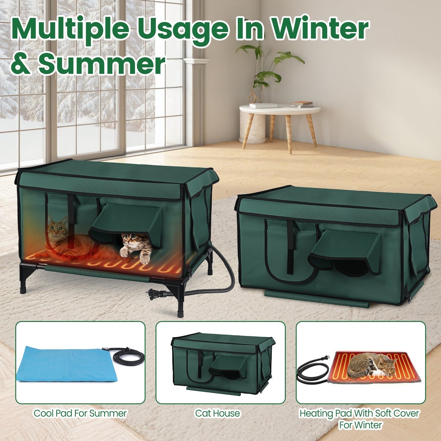 Waterproof Heated Cat House – Outdoor Insulated Kitty Shelter with Heating Pad & Anti-Chew Cord