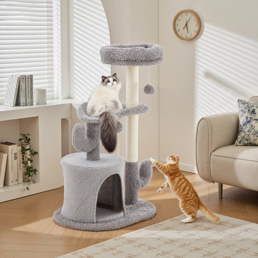 33 Inch Small Cat Tree Tower – Scratching Post with Curved Bed