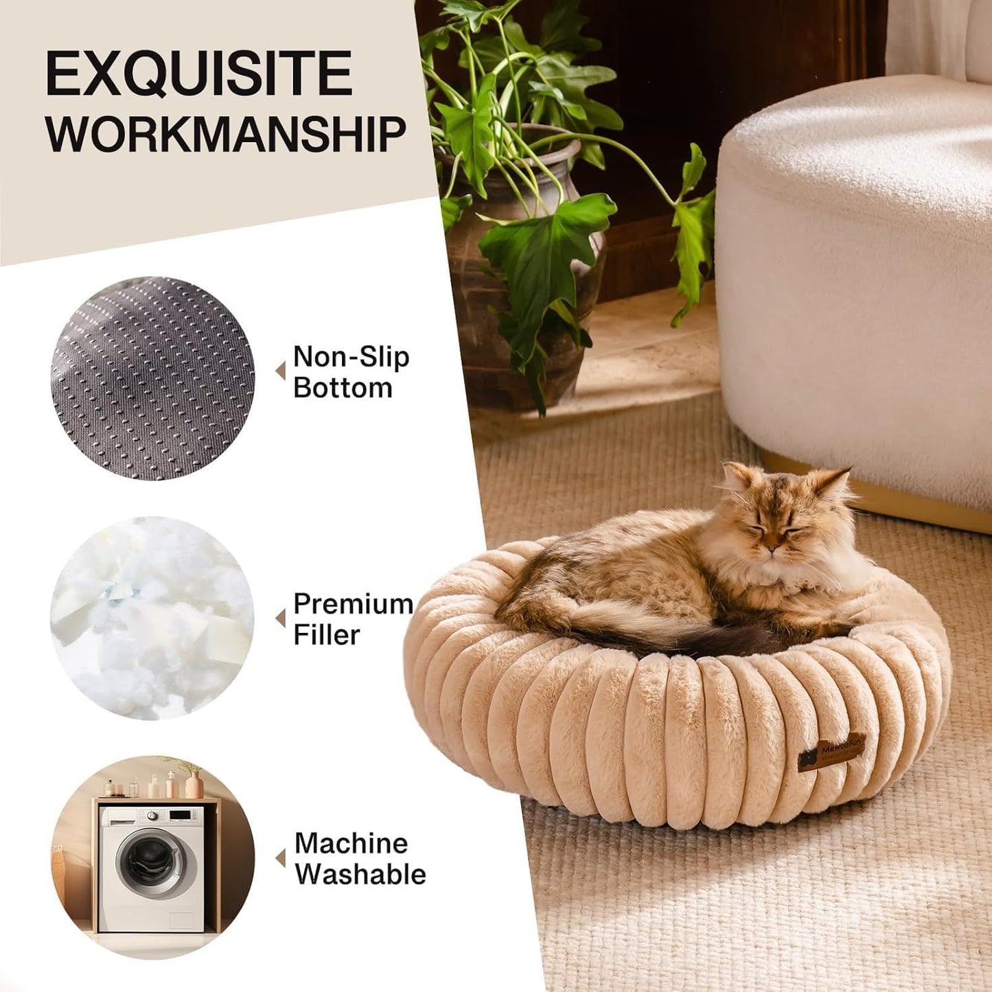 MEWOOFUN Calming Donut Dog Bed – Medium, Washable & Non-Slip