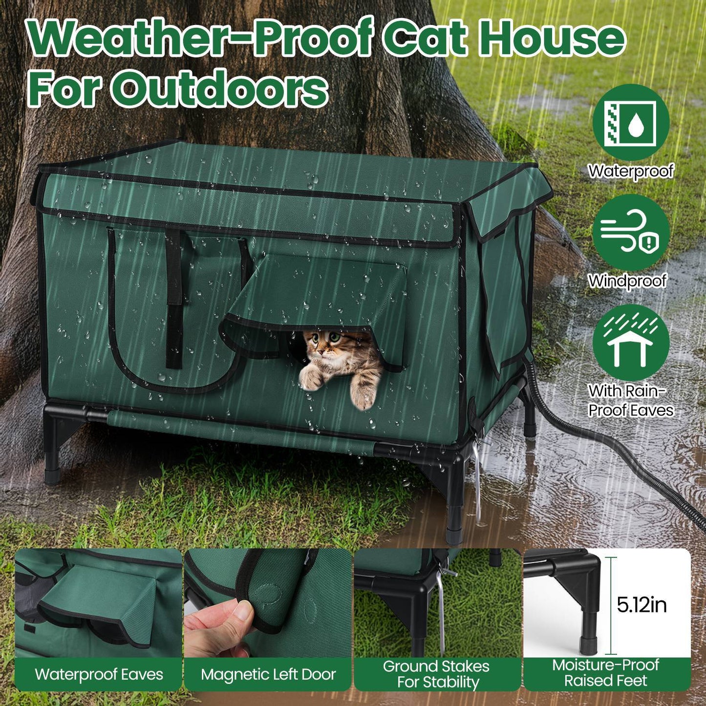 Waterproof Heated Cat House – Outdoor Insulated Kitty Shelter with Heating Pad & Anti-Chew Cord