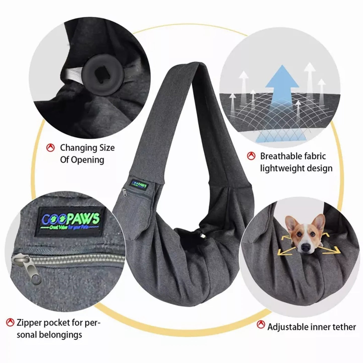 luxury pet sling carrier for small dogs front pocket detail storage