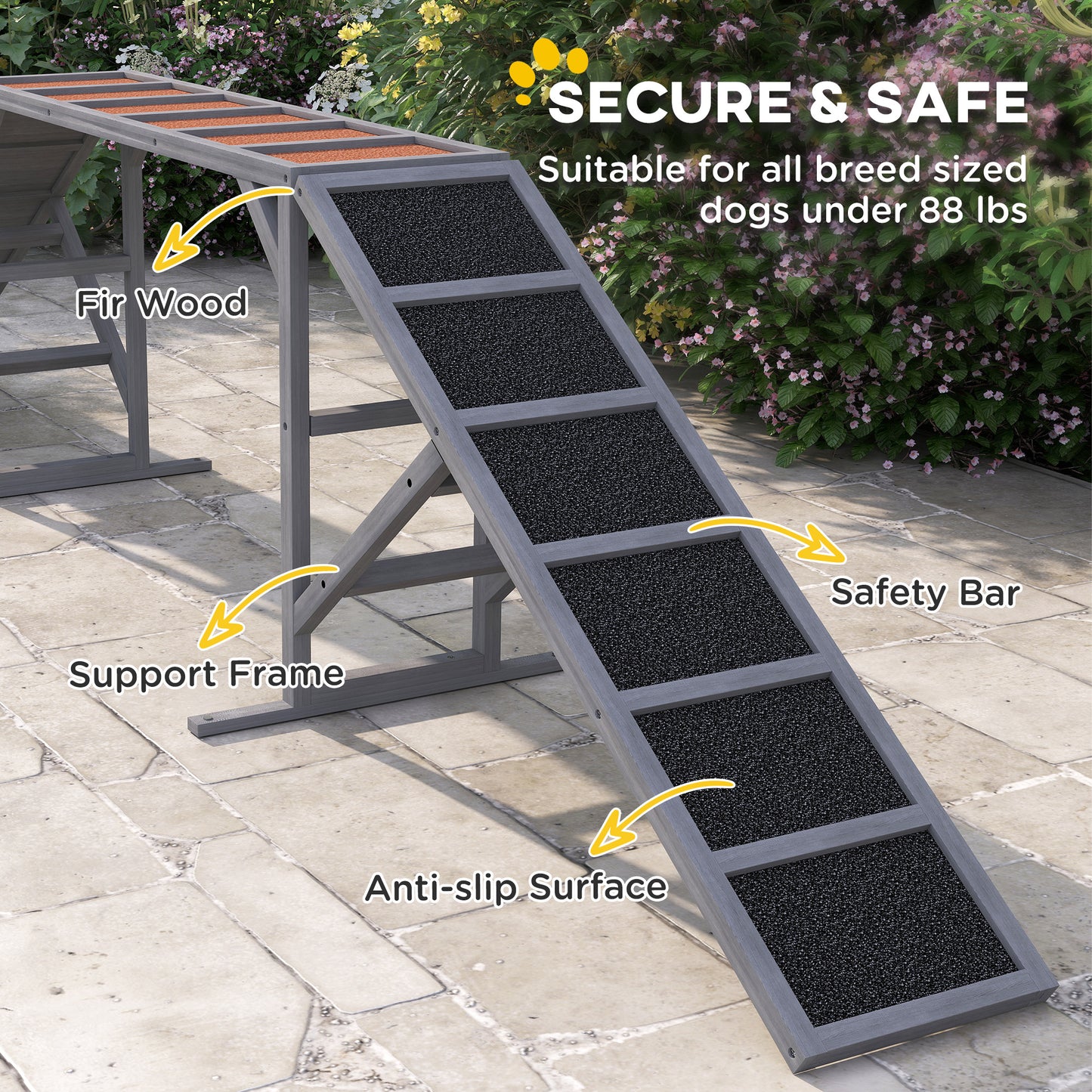 Dog Agility Equipment Ramp with Safety Bar & Non-Slip Surface – Gray