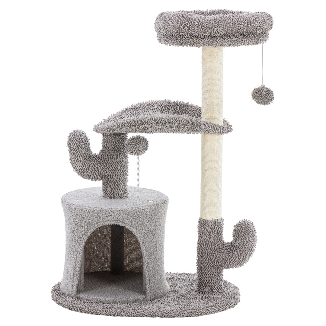 33 Inch Small Cat Tree Tower – Scratching Post with Curved Bed