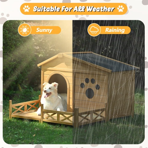 Fieryfur Wooden Dog Kennel with Roof & Porch