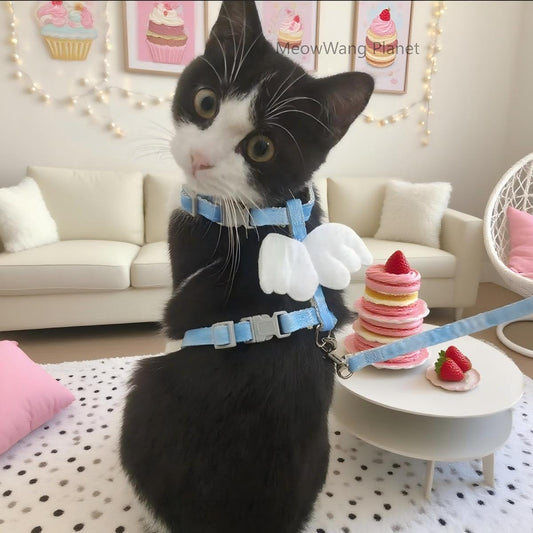 FieryFur Angel Wings Pet Harness & Leash Set – Adjustable Escape-Proof Vest for Cats & Small Dogs