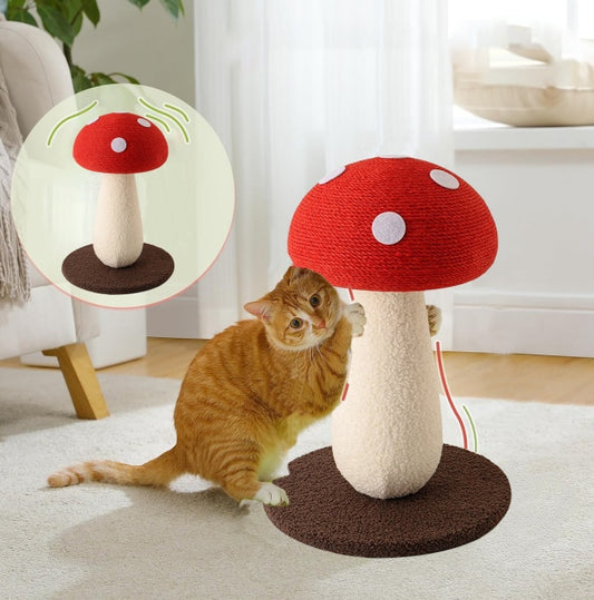 Mushroom Cat Scratching Post – Plush & Sisal Cat Scratcher, Durable Play Tower, 19.6"
