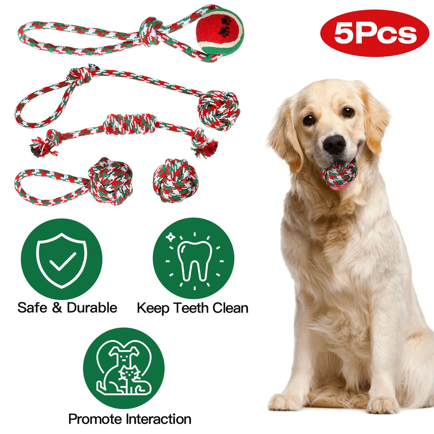 5Pcs Christmas Dog Rope Chew Toy Set – Safe, Durable, and Festive Pet Toys