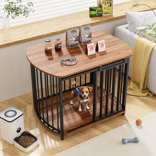 31.5" Furniture Style Dog Crate for Small & Medium Dogs – Wooden Indoor Kennel End Table, Brown or Gray