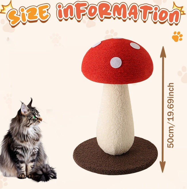 Mushroom Cat Scratching Post – Plush & Sisal Cat Scratcher, Durable Play Tower, 19.6"