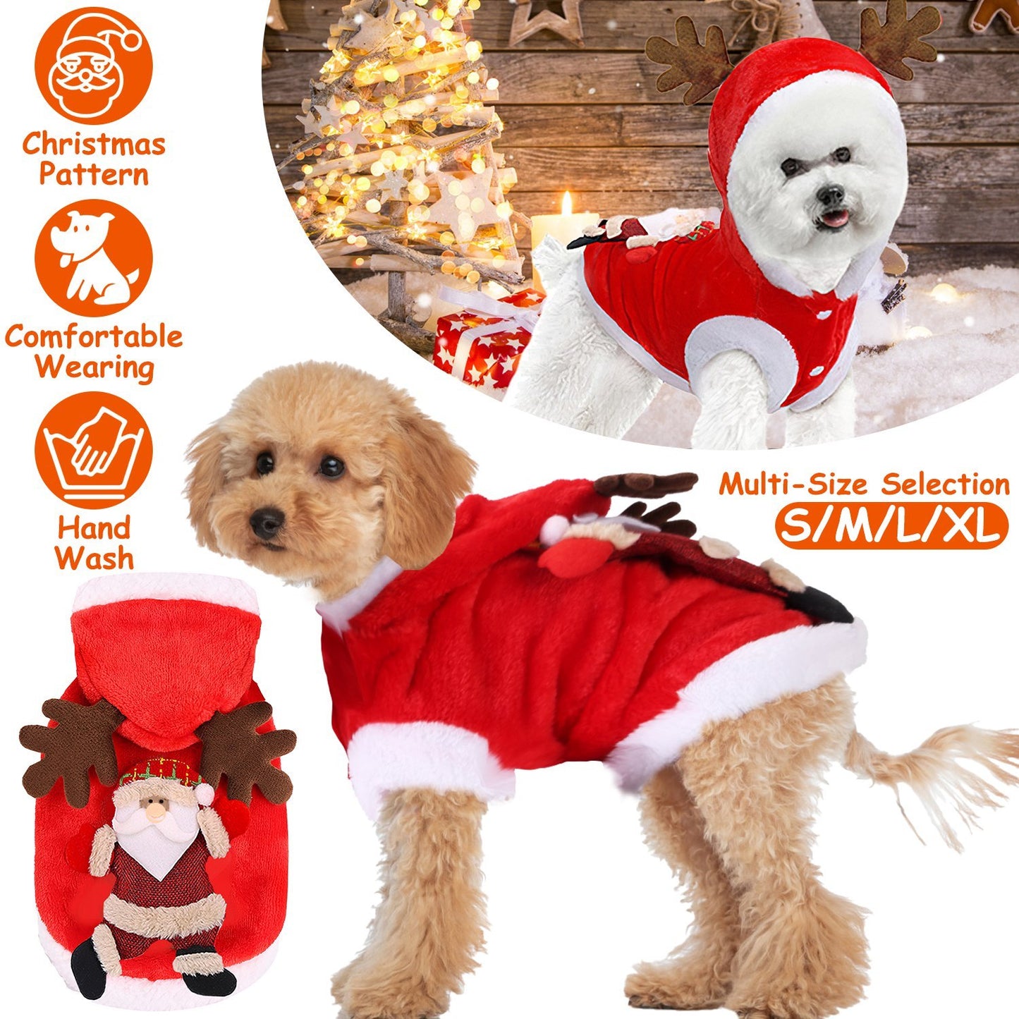 Pet Christmas Clothes – Santa Claus & Reindeer Antlers Costume for Cats and Small Dogs
