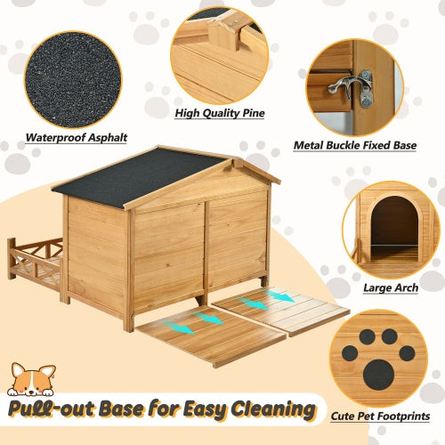 Fieryfur Wooden Dog Kennel with Roof & Porch