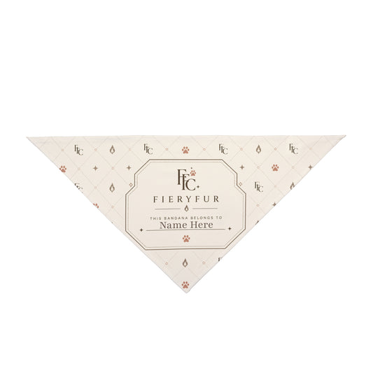 luxury personalized pet bandana warm ivory Fiery Couture custom name design for dogs and cats