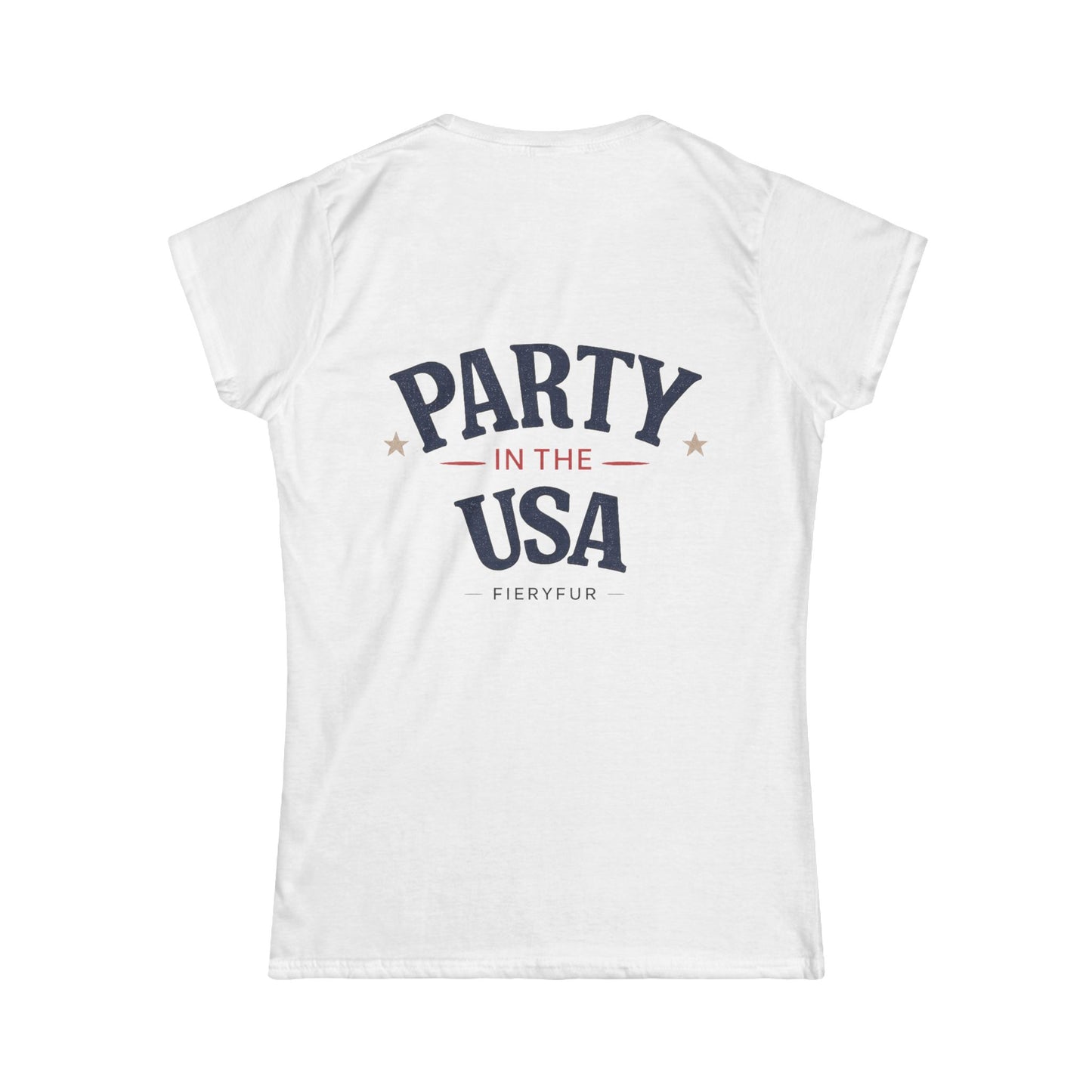 patriotic USA womens tee Party In The USA graphic design front and back